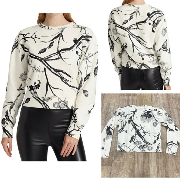 rag & bone Tops - Rag & Bone Floral Long Sleeve Crew Neck Sweatshirt Black White nwt